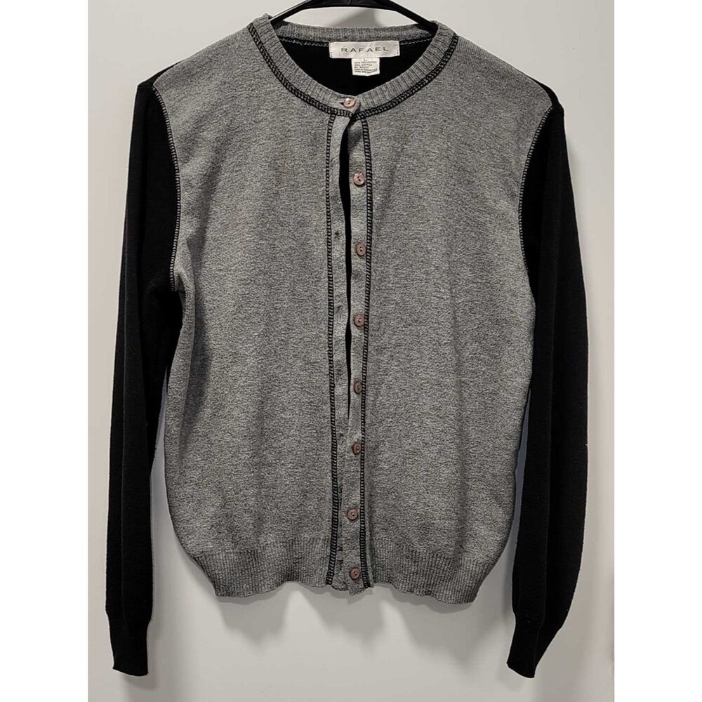 RAFAEL Gray Front-Button Cardigan with Black Sleeves
